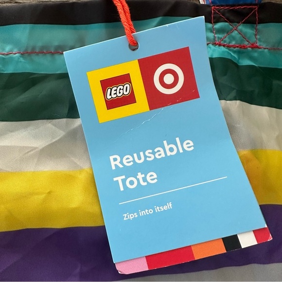 NWT Lego X Target Colorful Stripe Reusable Tote Bag Packable Lightweight New - Picture 4 of 4